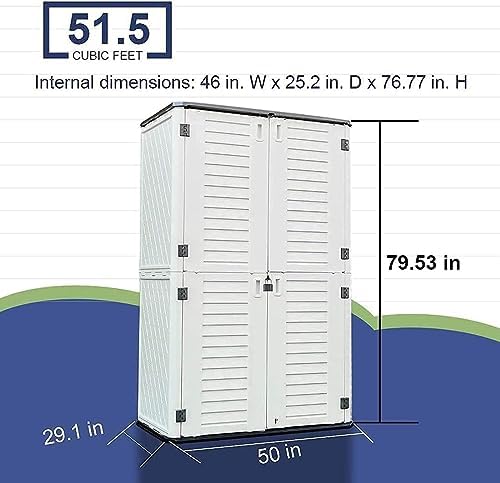 KINYING Outdoor Storage Cabinet Waterproof, Resin Vertical Outdoor Storage Shed for Patio Furniture, Garden Tools, Pool Accessories, Mower Storage (66 Cu.ft, Off White) - Image 6