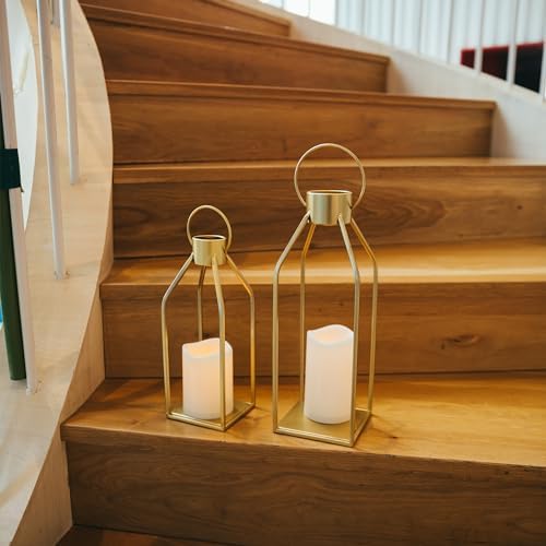HPC Decor Modern Farmhouse Lantern Decor- Gold Metal Candle Lanterns for Christmas- Lanterns Decorative w/Timer Flickering Candles for Living Room, Home, Indoor, Outdoor, Table,Fireplace Mantle Decor - Image 4