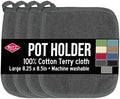 RITZ Terry Potholder & Hot Pad: Unparalleled Heat Resistant, Durable 100% Cotton – Ergonomically Designed for Optimal Grip – Easy-Care Machine Washable – 4-Pack, Graphite by RITZ