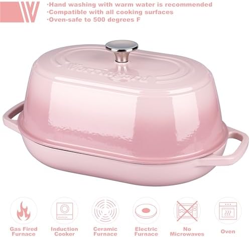 VORRINGARD Enameled Cast Iron Dutch Oven Pot with Dome Lid, Oval Bread Oven for Homemade Sourdough Bread Baking, Oven Safe up to 500°F, 6 Quart, Pink - Image 3