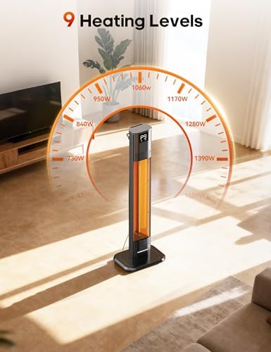 VAGKRI Outdoor Heater, 1s Instant Heating 42in Infrared Patio Heaters, 9 Heat Levels, 24H Timer, IPX5 Waterproof Electric Patio Heaters for Garden, Deck, Restaurant, Garage, Indoor & Outdoor Use - Image 3