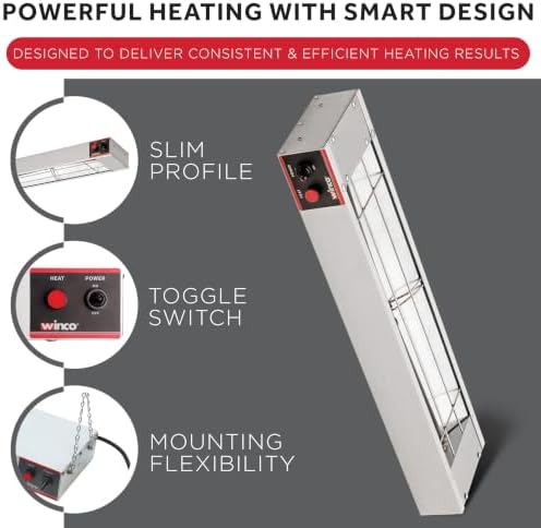Winco 24" Silver Food Heat Lamp Strip Heater with Undermount Brackets - Image 5