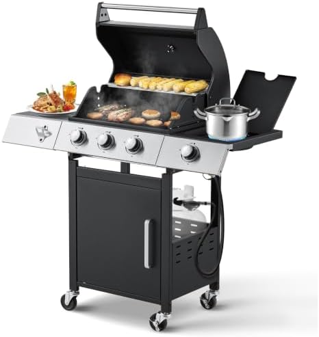 Upgraded 3 Burner 36000 BTU Propane Gas Grill with Side Burner by UPHYB