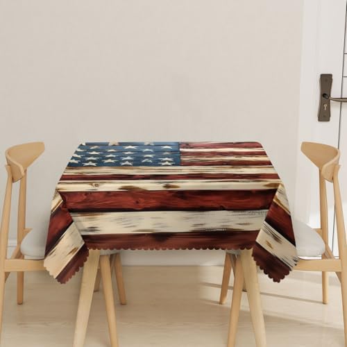 USA Flag Tablecloth 54x54 Inch Square American Wood Grain Patriotic Table Cloth Decorations Table Cover for Party Picnic Kitchen Dinner Decor Outdoor - Image 2