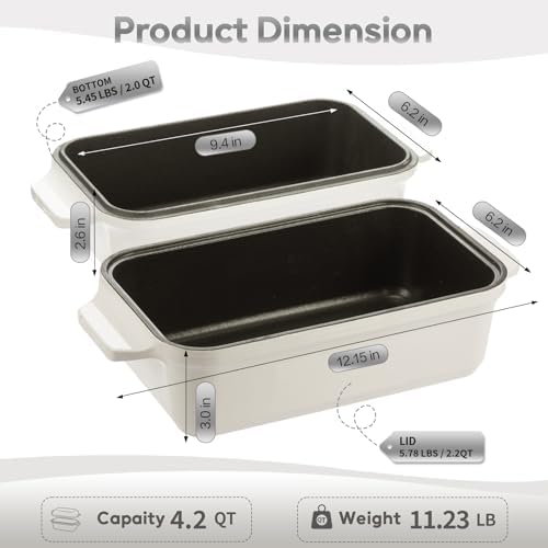 Enameled Cast Iron Dutch Oven for Sourdough Bread Baking, 9×5 Dutch Oven Pot with Lid, 2 in 1 Bread Baking Pans with Lid, Roasting & Braising, Easy Release, Oven & Induction Safe (4.2 QT,White) - Image 2