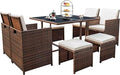 Devoko 9 Pieces Patio Dining Sets Outdoor Space Saving Furniture Sets,Beige by DEVOKO