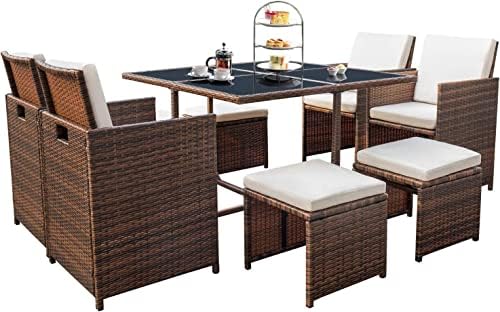 Devoko 9 Pieces Patio Dining Sets Outdoor Space Saving Furniture Sets,Beige by DEVOKO