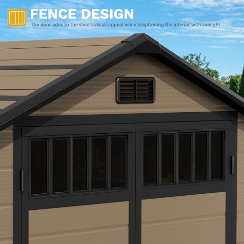 DWVO 6x4.4 FT Resin Storage Shed with Fence-Style and Side Windows, Lockable Door, and Vents Outdoor Storage Shed for Garden, Backyard, Patio, Lawn - Image 6