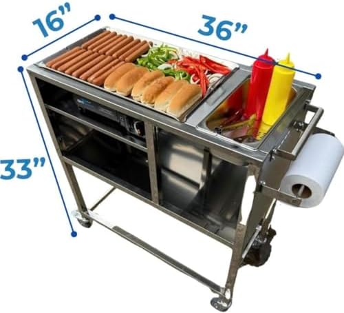 Hot Dog Cart | Stainless Steel Cart with 20" Aluminum Griddle | Propane or Butane Powered | Portable 4 Wheels | Street Food Cart for Catering & Vending | Carrito Hot Dogs | Outdoor Cover Included - Image 2