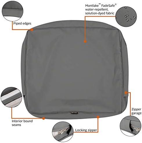 Classic Accessories Montlake FadeSafe Water-Resistant Patio Lounge Back Cushion Cover, 21 x 15 x 4 Inch, Light Charcoal, Patio Furniture Cushion Covers - Image 3