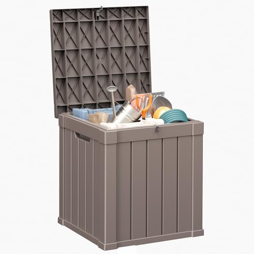 70 Gallon Resin Deck Box, Outdoor Storage Box, Waterproof UV Resistant Lockable，Weatherproof Organizer for Patio Furniture Cushions, Pool Accessories, Garden Tools, Indoor & Outdoor Use, Grey by ASKPASS