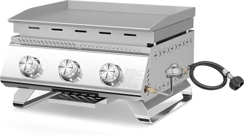 Electactic 3-Burner Stainless Steel 2-in-1 Tabletop Grill and Griddle Combo, 24,000 BTU Portable Flat Top Propane Gas Grill for Commercial BBQ, Outdoor Cooking, Camping, Tailgates & Backyard by Electactic