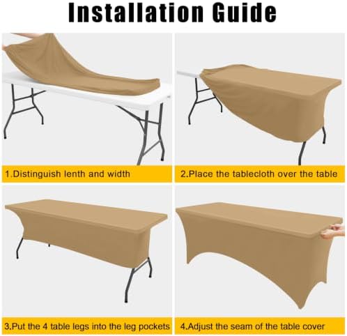 Smiry 2 Pack Spandex Table Cloth 6FT, Elastic Fitted Dark Khaki Tablecloth - Image 5