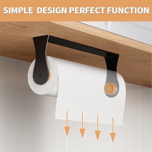 Paper Towel Holder Under Cabinet, Wall Mount, Adhesive or Drilling, Black - Image 2