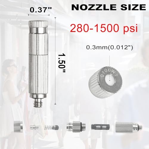High-Performance Brass Patio Misting Kit – 10 Brass Anti-Drip Micro-Nozzles & 10 3/8″ Slip Connectors for High-Pressure Outdoor Cooling Misting (UNC 10/24, 0.012″ Precision Orifice, 280-1500 psi) - Image 3