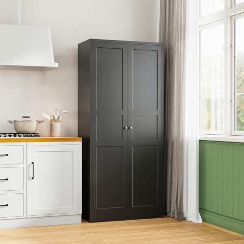 Letaya Black Storage Cabinet with Adjustable Shelves-Metal Home Kitchen Pantry Cabinets with Doors,Organization Locker for Cupboard/Bedroom/Dining/Living/Bathroom/Office/Garage Room - Image 2