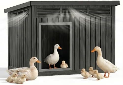 Large Chicken Coop with Hydraulic Air Rod, Resin Duck Coop with Elevated Floor and Air Vents, Backyard Poultry Pet Shelter with Weatherproof Openable Roof, for Chicken, Ducks, Rabbits, Black by KFY