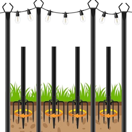AHRLHR 4 Pack String Light Poles,Poles for Outdoor String lights10 Ft Metal Poles with Fork for Outdoor String Lights,Outdoor Light Poles with Fork,Patio,Deck,Backyard by Unknown