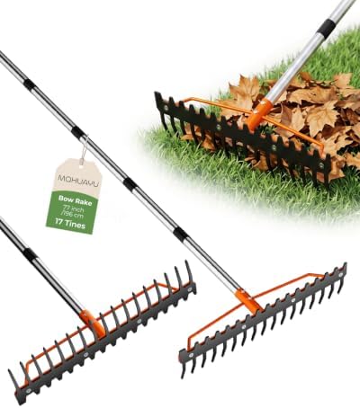 77'' Bow Rake for Soil Leveling, 17 Tines Heavy-Duty Garden Rakes by MQHUAYU
