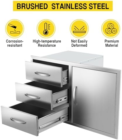Outdoor Kitchen BBQ Island Drawers 38.3" W x 22.7" H x 20.7" D with Handles BBQ Access Single Door Triple Drawers Combo Cabinets for BBQ Island Patio Grill Station - Image 4