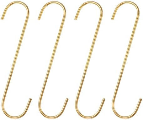 HARFINGTON 4pcs Long S Hooks 8 Inch Extra Long Metal S-Shaped Hanging Hooks High Manganese Steel S Hanger Storage Organizing Tool for Kitchen Garden Bathroom Garage Closet, Gold Tone by HARFINGTON