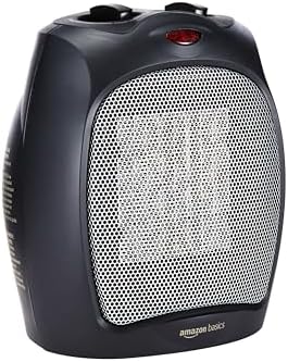 Amazon Basics Ceramic Space Heater, Portable Indoor Heating Solution, With Overheat and Tip-Over Protection, Thermostat, Non-Oscillating, 1500W, 7.52"D x 6.34"W x 9.45"H, Black by AmazonBasics