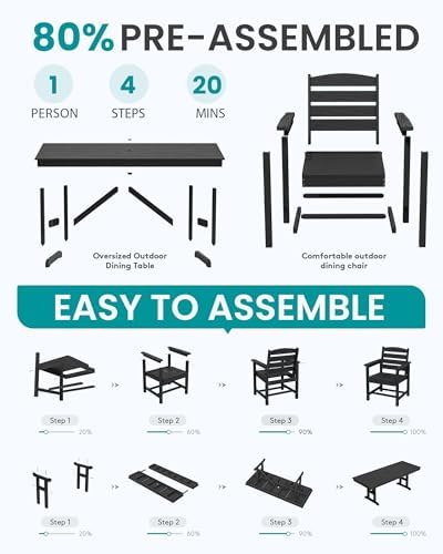 SERWALL 9Pcs 84" HDPE Outdoor Dining Set for 8 with Armchairs,Black - Image 6