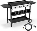 Bonnlo 4 Burner Portable Propane Griddle, 40,000BTU Gas Grill with Enameled Tray, Rolling Flat Top Grill with Electronic Ignition, Side Shelve & Regulator, Ideal for Outdoor Patio Cooking BBQ by Bonnlo