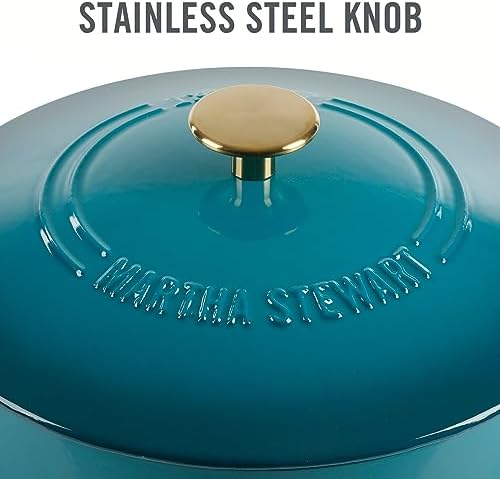 Martha Stewart Gatwick 7-Quart Enamel Cast Iron Dutch Oven – Emerald Ombre with Gold Knob – Durable Heavy-Duty Dutch Oven for Slow Cooking, Braising & Baking - Image 6