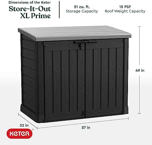 Keter Store-It-Out Prime XL 4.75 x 2.6 Foot Resin Outdoor Storage Shed with Double Doors and Easy Lift Hinges, Perfect for Trash Cans, Garden and Yard Tools, and Pool Toys, Black - Image 4