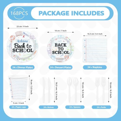 168Pcs Back to School Party Decoration First Day of School Plate, Serves 24 - Image 2