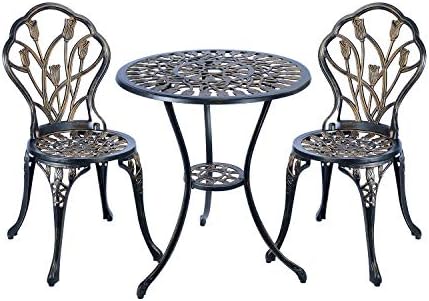 C/G 3 Piece Bistro Set,Outdoor Patio Set,Anti-Rust Cast Aluminum Bistro Table Set for Park Yard Front Porch Furniture(Antique Copper) by C%2FG+patio+casa