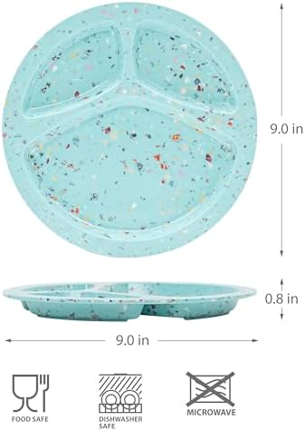 bzyoo 9-Inch Divided Plates Set of 2, 100% Melamine Portion Control Plates for Adults & Kids, Modern Confetti Pattern, BPA-Free & Dishwasher Safe, Ideal for Camping, RV, and Daily Use (Green) - Image 6