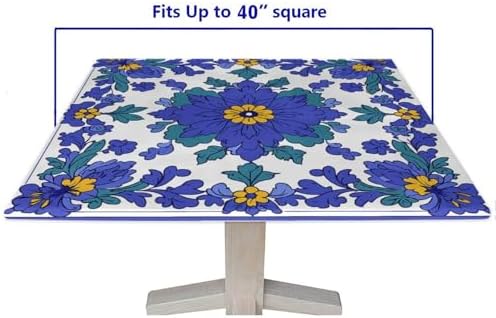 Square Elastic Fitted Tablecloths, Mexican Talavera Pattern Printed on Stain Resistant Outdoor Patio Table Cover, Ideal for Special Occasions Holidays, Fit for 40" x 40" Square Tables - Image 5