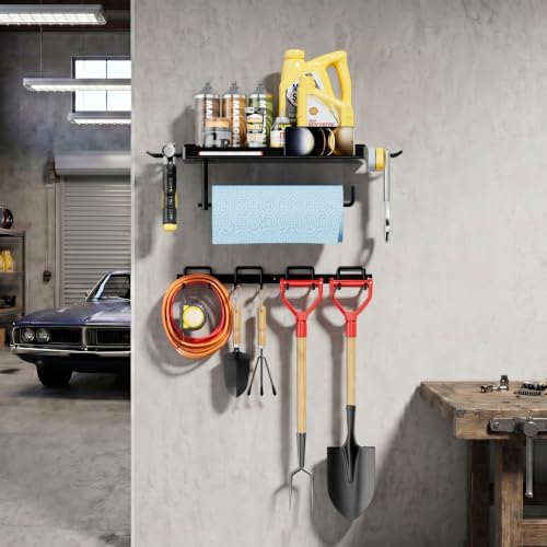 SUNTECH Garage Paper Towel Holder with Tool Hanger Wall Mount, Black - Image 3