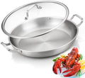 Yeksum Tri-Ply Stainless Steel Paella Pan, 14.5 inch Large Skillet,12 Servings 18/10 Large Paella pan with Lid,Jumbo Cooker,Perfect for Outdoors, Camping, Parties by YEKSUM