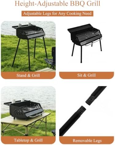 Vertical Folding BBQ Grill, Charcoal Grill with Enameled Charcoal Pan, Chrome-Plated Cooking Grid, High Stand Up Design, Portable Outdoor Barbecue for Camping Backyard Patio 4-8 Persons - Image 3