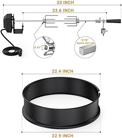 onlyfire Black Coated Steel Charcoal Kettle Rotisserie Ring Kit - Image 2
