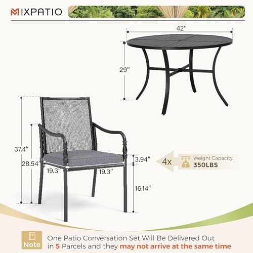 MIXPATIO 7pc Patio Dining Set, 54" Round Metal Table, 6 Chairs, Black - Image 6