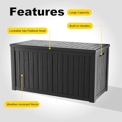 180 Gallon Outdoor Deck Box, Lockable Waterproof Outdoor Storage Boxes For Garden Tools,Indoor Cushions,Accessories Outside Storage Resin Weatherproof Container(Black) - Image 6