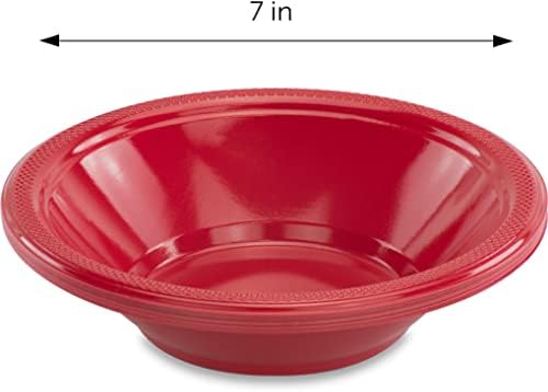 DecorRack 24 Red Plastic Bowls, 7 in Disposable 12 oz Bowl - Image 2