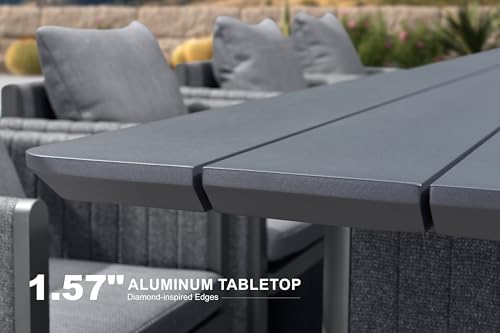 PURPLE LEAF Outdoor Dining Set 9 Pcs with Olefin Cushion Armchairs Grey - Image 6