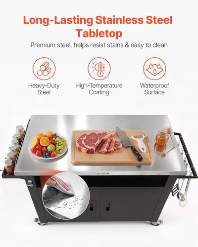 VEVOR Outdoor Grill Cart with Storage Cabinet, 53.1 Inch Grill Table, Waterproof Kitchen Island with Stainless Steel Top, Shelf, and Wheels, Movable Food Prep Station for Patio Bar Backyard BBQ - Image 4