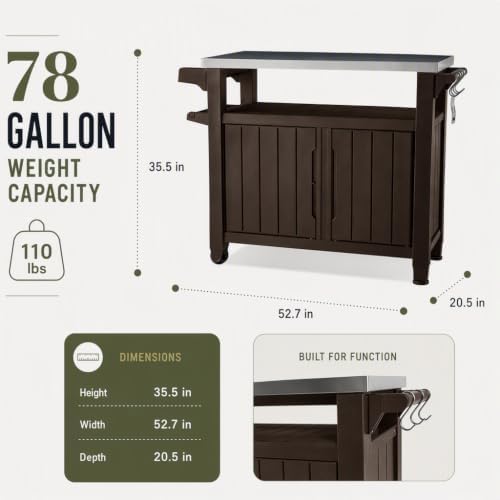 Outdoor Prep & Storage Cart, Stainless Steel Top, Brown, 2-Pack - Image 5