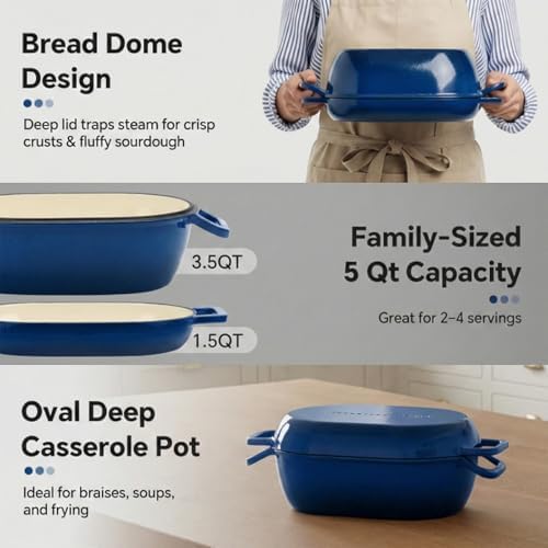 Northriver Casting Enameled Cast Iron Oval Dutch Oven for Bread Baking，12"x8" Bread Pot with Lid，Ideal for Sourdough, Artisan Loaves & Family Meals，5 Qt - Image 3