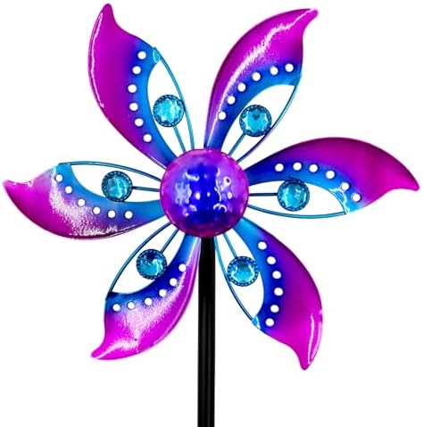 Metal Wind Spinner for Yard, 37" Garden Decor, Purple Finish by Gronhof