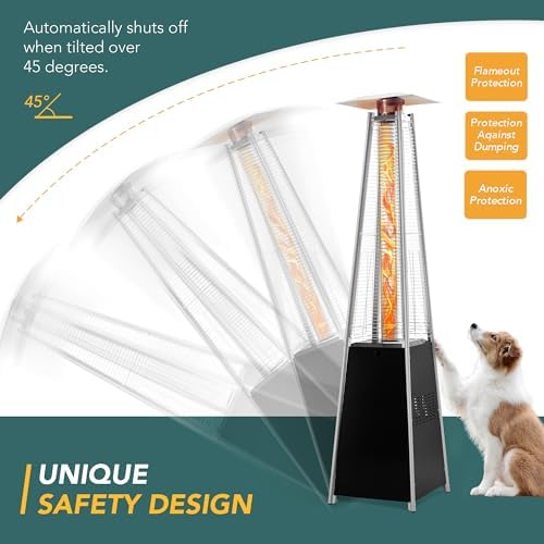 Pamapic 89" Pyramid Patio Heater Outdoor, Propane Flame Tower with Quartz Glass Tube, Outdoor Heaters with Wheels & Cover for Deck, Porch, Backyard, Garden, Black - Image 4
