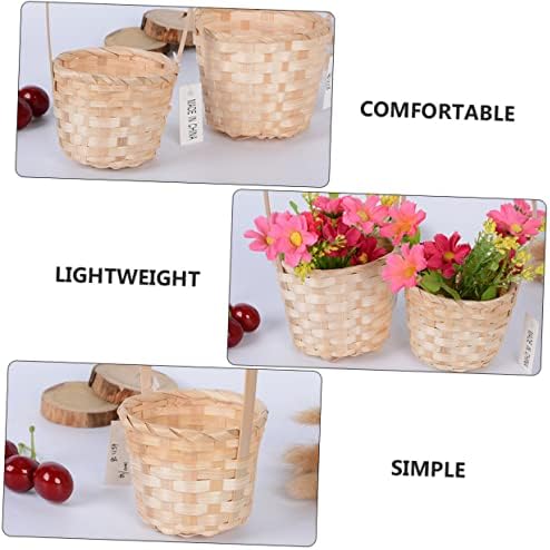 5Pcs Bamboo Picnic Basket with Handle, Weave Fruit Flower Storage Bin - Image 6