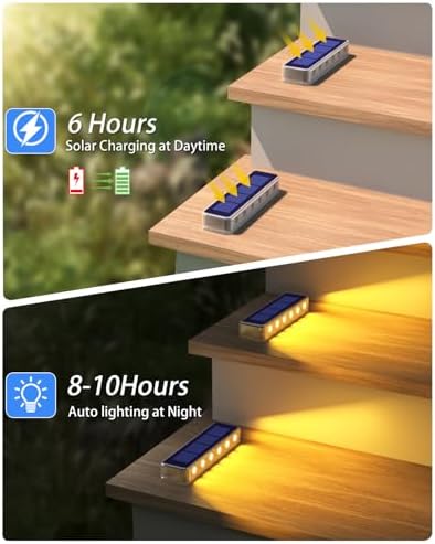 DetarZinLED Solar Step Lights Outdoor IP68 Waterproof 8 Pack Warm White - Image 2