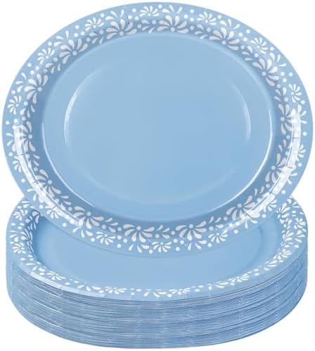 Whaline 50 Pcs Cielito Lindo Paper Plates 12 x 10 Inch Blue Platos De Barro Mexicanos Disposable Dinner Plates Mexico Fiesta Party Supplies for Baby Shower Wedding Decor by Whaline